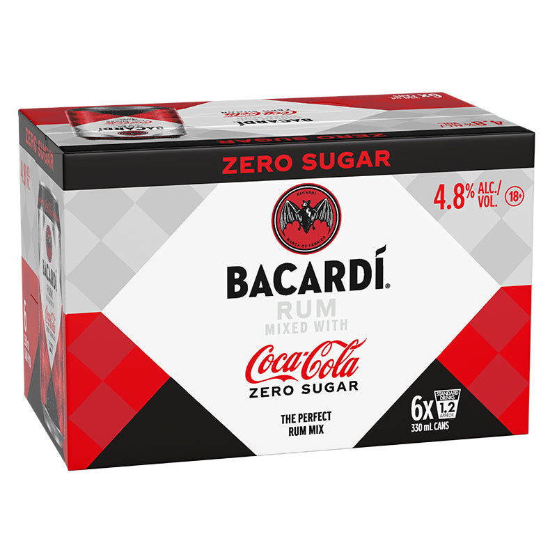 Bacardi & Coke Zero 4.8% 330ml 6 Pack Cans